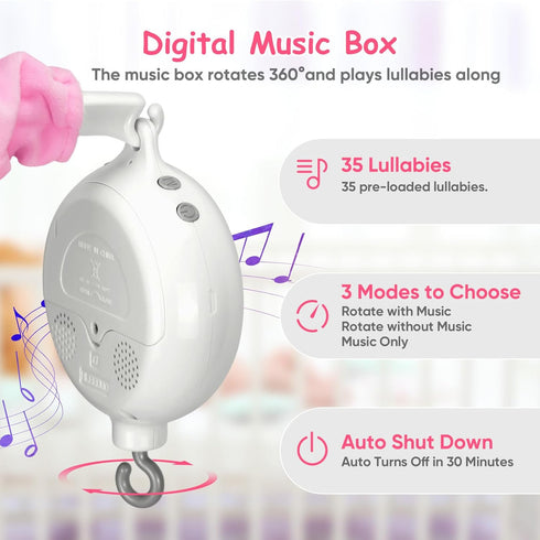 SGIP 6 35 28 Baby Crib Mobile for Girls, Unicorn Crib Mobile with Music, Pink White Musical Nursery Mobiles, Pink