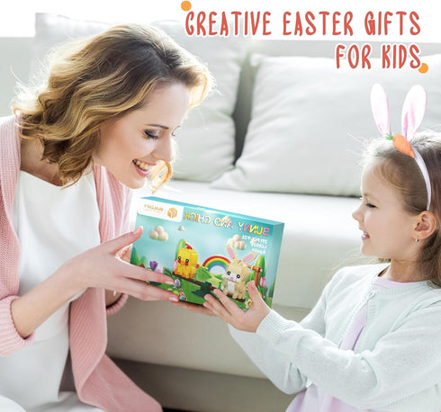 Nubee Set, 6+ (291pcs) Easter Bunny and Chick Building Cute Animal Rabbit Chicken Sitting on The See-Saw, Perfect