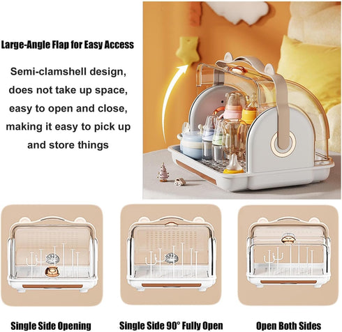 Nollapo 3 countertop Baby Bottle Drying Rack Storage with Brush, Nursing Bottle Storage Box Organizer with Cover