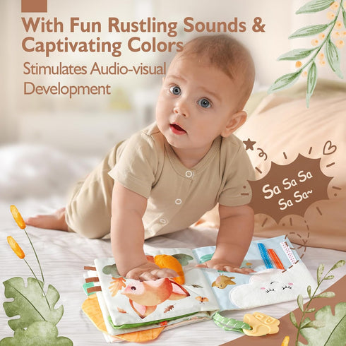 hahaland Baby Books 0-6 Months, Tummy Time Sensory Toys 6 to 12 Months, Textured Animals Mirror & Crinkle Paper