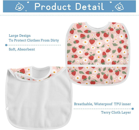 IHCVHQX 1 Pack Baby Feeding Bibs for Boys Girls Strawberries and Daisies Button Newborn Infant Bibs Teething Bib