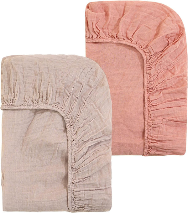 SEVDO 2 Pack Muslin Crib Sheets for Boys Girls 52"x28", Organic Cotton Fitted