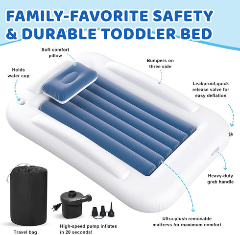 60 Inches Cozy Set Inflatable Toddler Travel Bed - Portable Toddler Bed for Travel with Safety Sides - Kids Air