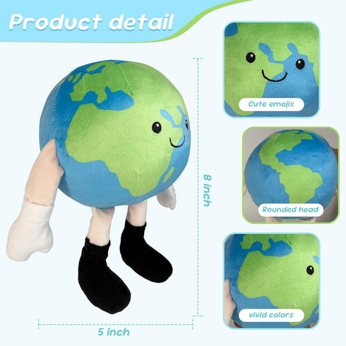 SHLEHUITD 11" 35 Earth Plush Toy Soft Round Planet Plushie Pillow with Legs, Cute Celestial-Style Buddy Globe