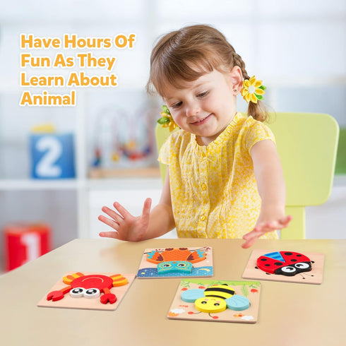 Coogam Wooden Jigsaw Puzzle Set, 6 Pack Animal Shape Montessori Toy for Early Learning Gift Game