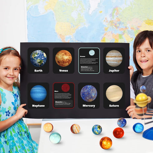 Pllieay 16PCS Solar System for Kids, Solar System Planets Toys with Bouncy Balls & Planetary Flashcards
