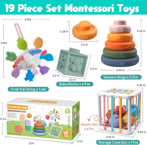 6-18 4 1 1 2 3 Wuzhineisn Montessori Baby Toys for Ages Months - Pull String Teether, Stacking Blocks, Sensory Shapes