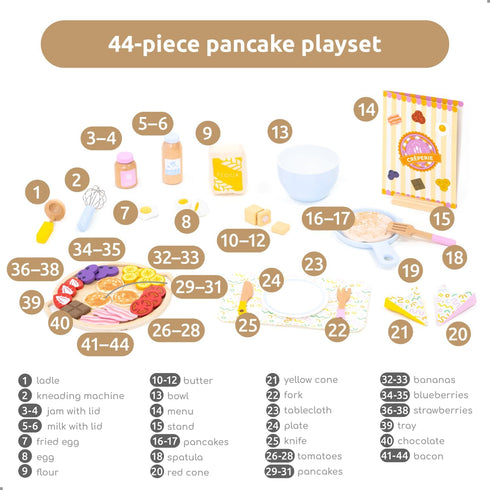 Set 44 Set 3 4 5 UMU Wooden Pancake Play Pcs Pretend Cooking Toy with Pan, Spatula, Syrup, Toppings & More Kitchen Play