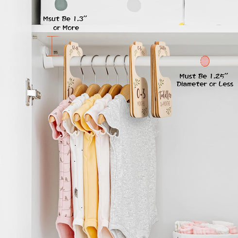 Closet Set 8 24 Baby Dividers for Clothes Organizer - of Beautiful Wooden Double-Sided Baby Clothes Size Hanger