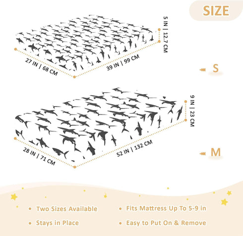 miaozhen 1 Pack 52x28 Cotton Baby Crib Sheets for Boys Girls Comfy Breathable Shark Silhouette Black and White Crib