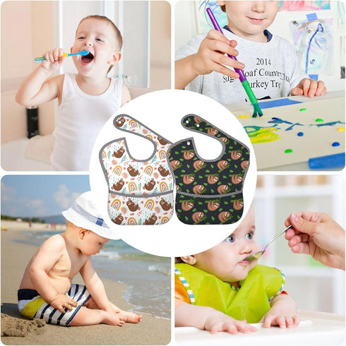 Qwalnely 2Packs 6-24 Sloth Baby Stuff Baby Bibs for Months Waterproof Washable Fabric (Sloth)