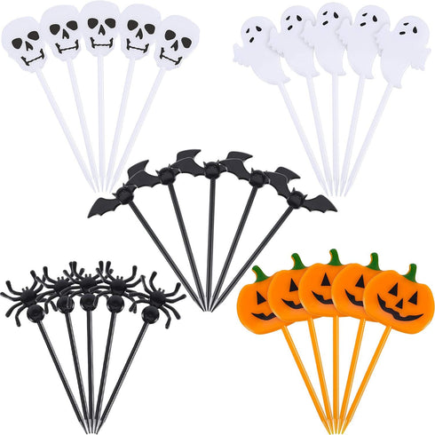 Tatuo 100 Pcs Plastic Halloween Picks - Cupcake Toppers, Pumpkin Fruit Picks, Halloween Toothpicks, Cocktail Skewers