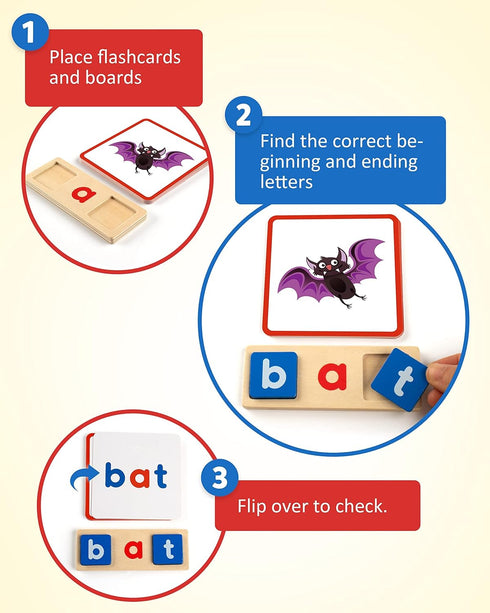 Coogam Wooden Short Vowel Reading Letters Sorting Spelling Games, CVC Words Learning Flashcards for Kids 3-5