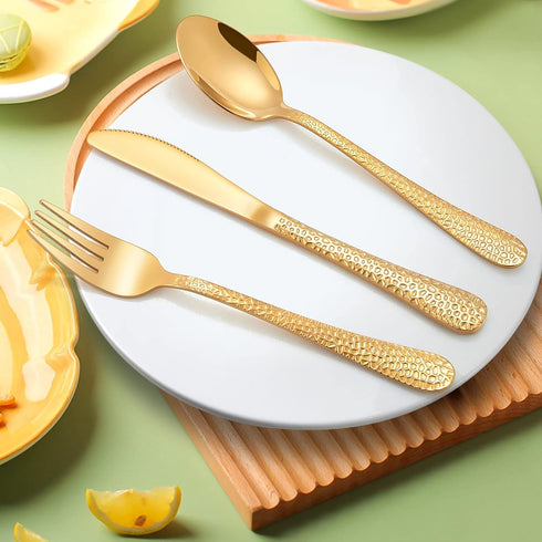 LIANYU 12-Piece Kids Gold Silverware Set, Stainless Steel Toddler Utensils, Dishwasher Safe Cutlery Set