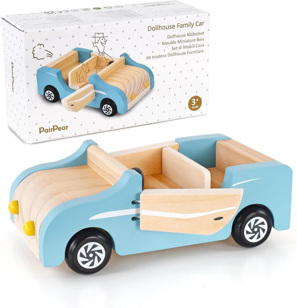 PairPear Wooden Family Car for Dolls,Wooden Toys Dollhouese Furniture Accessories Playset,Kids Pretend