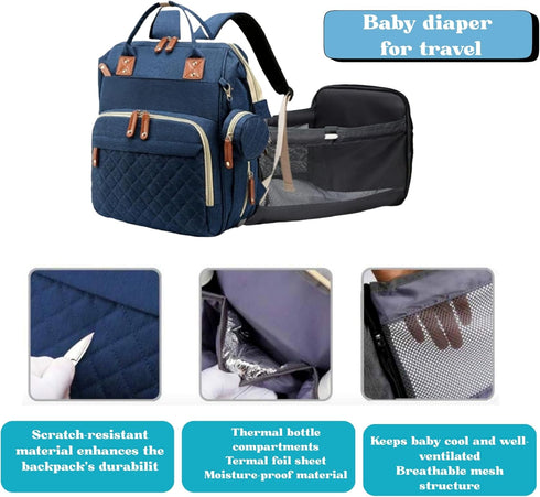 Sweet BB Backpack Baby Diaper with Changing Pad, Waterproof, USB Port, Large Capacity (Blue)