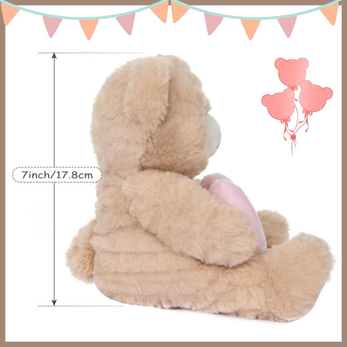 My OLi 7” Plush Teddy Bear Stuffed Animal with Pink Heart, Gifts for Mom, Beige