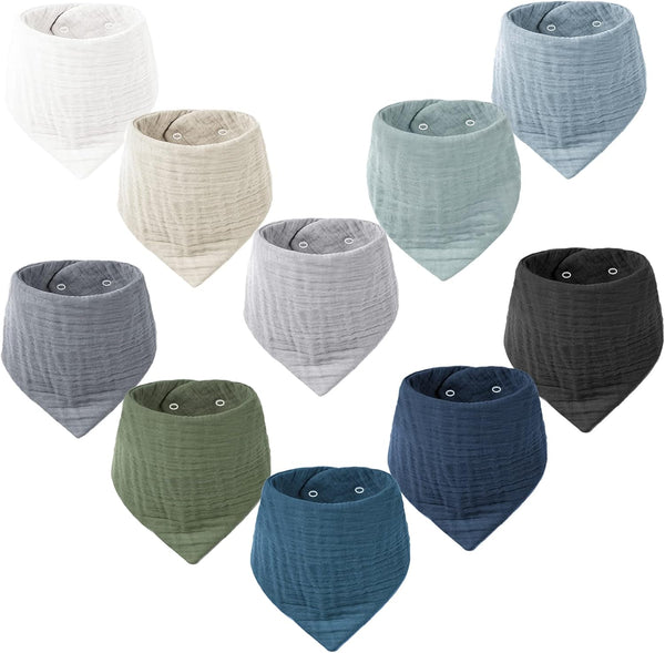 Konssy 10 Pack Muslin Baby Bibs, 100% Cotton Bandana Drool Bibs for Unisex Boys Girls