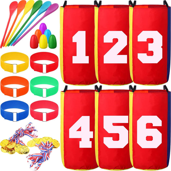 38 Pack Outdoor Games - Potato Sack Race Bags for Kids and Adults, Egg Spoon Relay, 3 Legged Race Bands