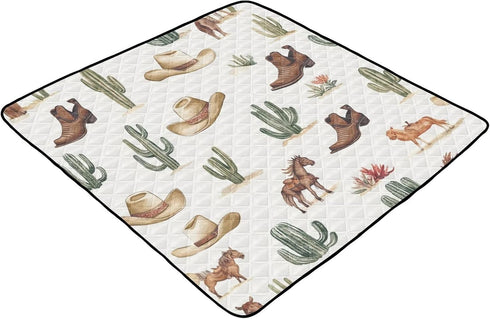 Selerdon 50" 50" Baby Play Mat Western Cowboy Horse Cactus Shoes X Play Gym Crawling Mat Soft Non-Slip Portable Picnic