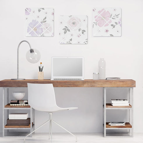 Sweet Jojo Designs Lavender Purple, Pink, Grey and White Fabric Memory Memo Photo Bulletin Board for Watercolor Floral