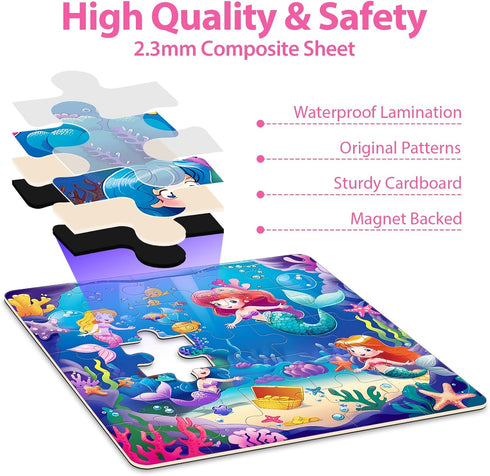 Princess Magnetic Puzzles for Toddlers 3-5 - 20-30 Pieces Mermaid Puzzles for Kids Ages 4-6 Birthday Gifts