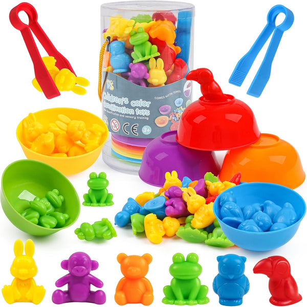 Counting Animals Matching Game with Sorting Bowls | Montessori Preschool Learning Toys for Kids - Zoo
