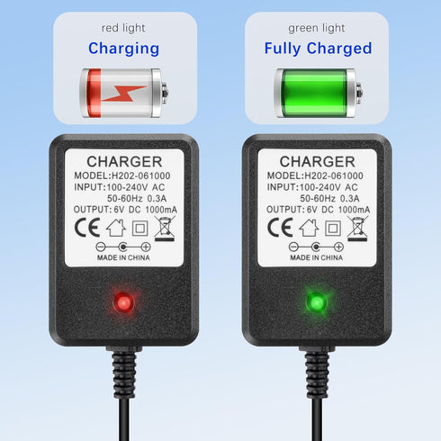 Cilehall 6V 6 (6v Charger for Kids Ride On Car Toys, Volt Battery Charger for Flybar Bumper car/Wrangler SUV Kid Trax