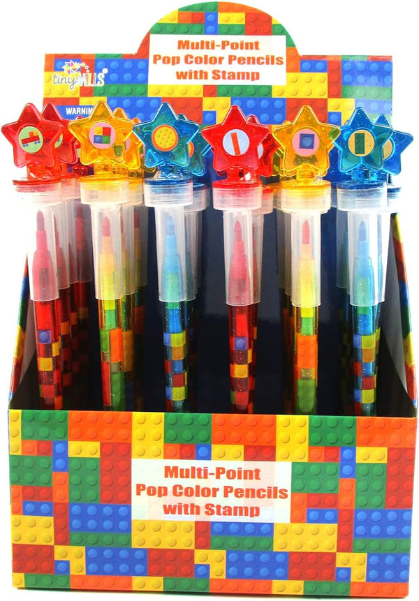 TINYMILLS 24 Pcs Color Blocks Brick 2 in 1 Stackable Stacking Crayon