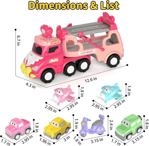 1 2 3 7-in-1 1-2 2-3, 1 2 3+ newcrave Truck Toys for Year Old Girl, Carrier Cars Toys for Toddler Girls Age Princess