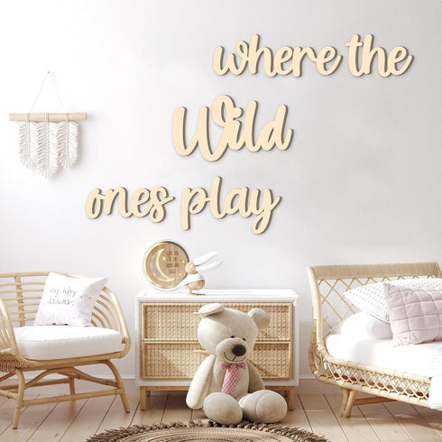 5 15.4" 18" 3D Kigley Pcs Playroom Wall Decor x Where The Wild Ones Play Nursery Sign Wooden Wall Art Decoration