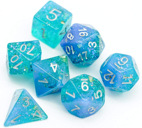 7-Die RPG Blue DND Dice Set, Resin D&D Polyhedral Glitter Dice Set for Tabletop Role Playing Game