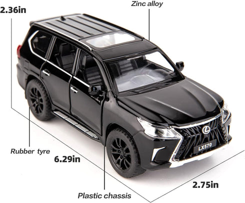 BDTCTK 1/32 Lexus LX570 Off-Road Luxury SUV Model Car, Zinc Alloy Pull Back Toy with Sound and Light (Black)