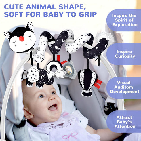 XIXILAND Black and White Musical Car Seat Toys - High Contrast Infant Stroller Toys for Newborns 0-6 Months