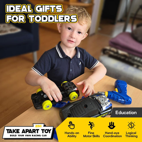 GILOBABY 26 Pieces Take Apart Racing Car Toys for Boys, Electric Drill, Sounds & Lights, Educational Gifts for 3-5 Year