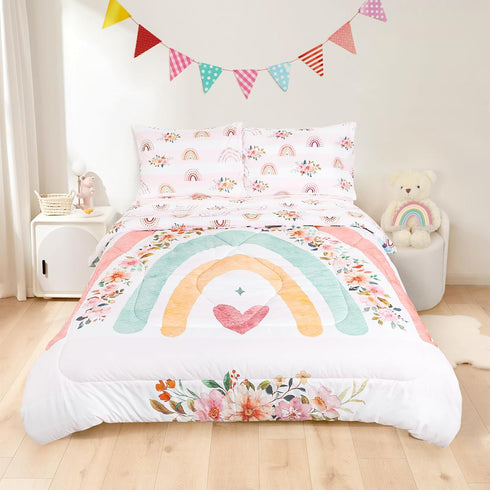 Sets Set 5 Set Toddler Bedding Twin Size for Girls, Rainbow Toddler Crib Bedding Piece Floral Toddler Comforter