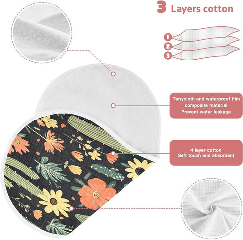 YETTASBIN Cactus Flower Muslin Baby Burp Cloth, Super Soft Absorbent Cotton Burp Rag Baby Bibs Feeding Cloth