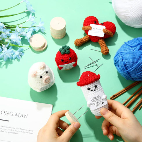 12 Pcs Crochet Doll Stand Wooden Emotional Support, Pickle Knitted Doll Display Stand, Single Double Steel Needle Holder