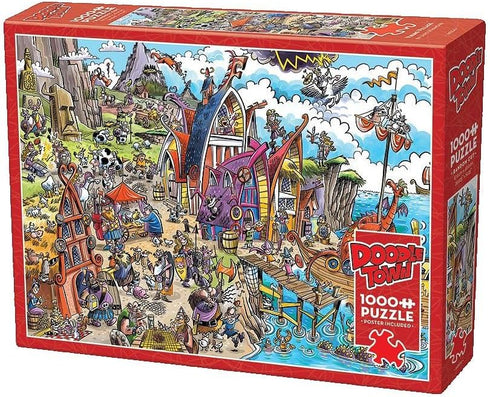 Cobble Hill 1000 Piece Puzzle, DoodleTown: Viking Village, Sample Poster Included