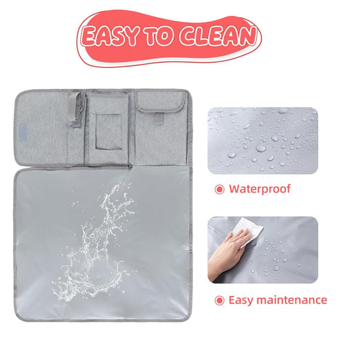 Grey Waterproof Portable Changing Pad with Storage Pocket