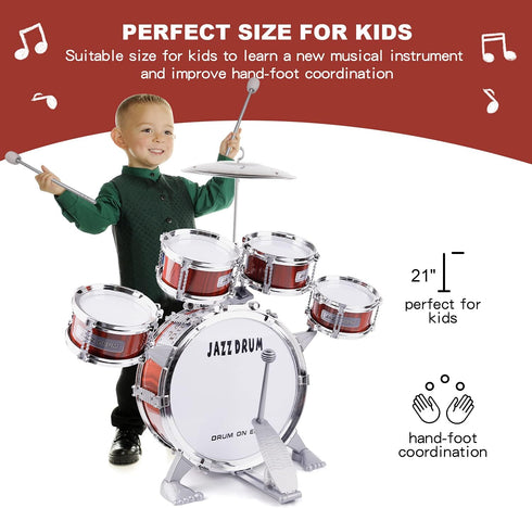 M SANMERSEN Toddler Drum Kit - Kids Toy Jazz Drum Set with 5 Drums and Stool, Musical Instruments Gift for Boys & Girls