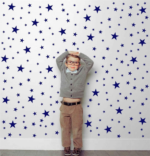 174pcs Mixed Size Star Wall Stickers, Removable Nursery Wall Decals for Kids DIY Art Decor, Gold White Black