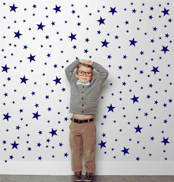 174pcs Mixed Size Star Wall Stickers, Removable Nursery Wall Decals for Kids DIY Art Decor, Gold White Black