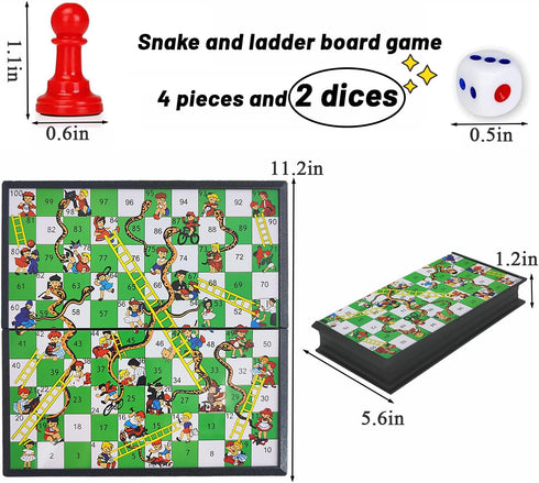 Set, Set (11.2 inch 11.2 inch) KIDAMI Magnetic Snakes and Ladders Board Game Folding Portable Design, Family Travel