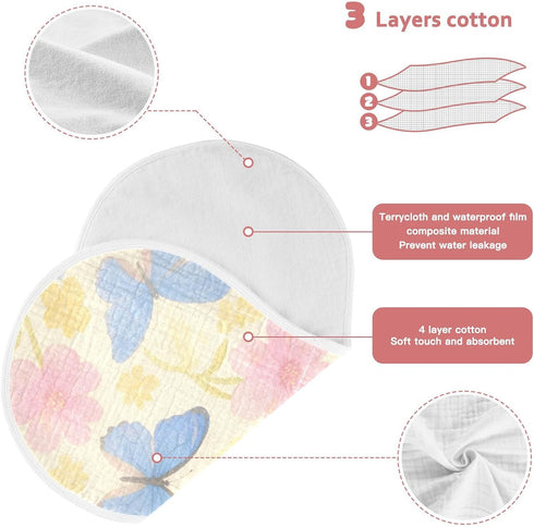 decor gift 4 Pack 22x11in Cotton Muslin Burp Cloth Breathable Blue Butterflies and Pink Flowers Feed Cloth for Unisex