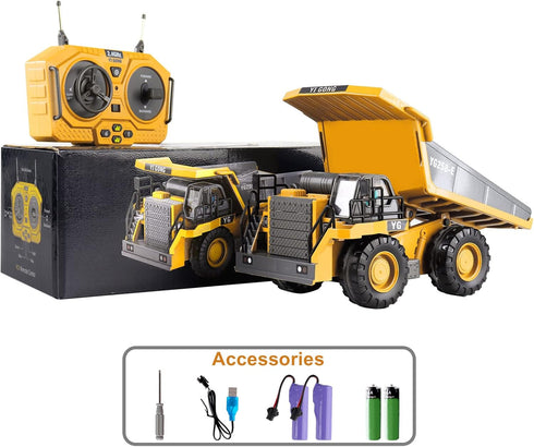 Dwi Dowellin Remote Control Dump Truck for Boys 4-7, Construction RC Car with Metal Bed, Lights/Sounds for Kids Age 3+