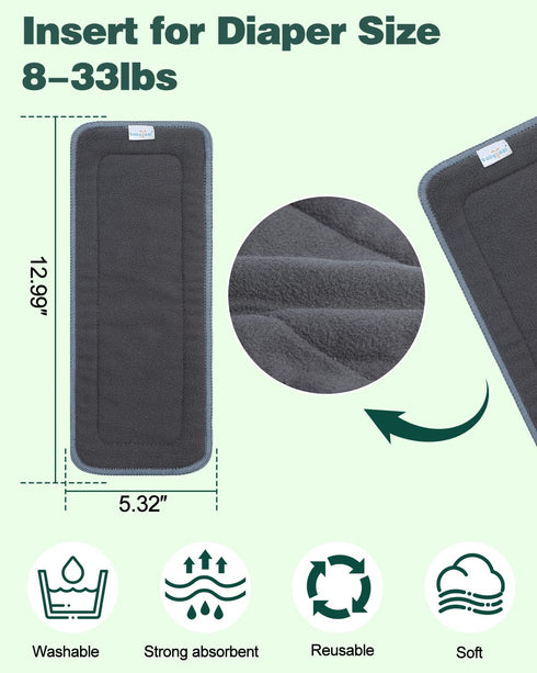 5-Layer Nappies,Pack 12 Inserts,12ZTN Babygoal Baby Charcoal Rayon from Bamboo Reusable Liners for Cloth Diapers