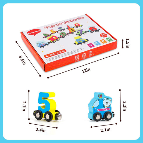 12 Set 1 Set Wondertoys PCS Wooden Number Train Toy Includes Engine Cars for Toddlers Boys and Girls, Compatible