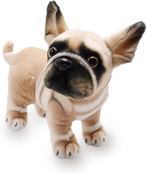Lifelike Frenchie Dog Stuffed Animal, Super Realistic Plush French Bulldog Doll Puppy Toy, 9 Inches