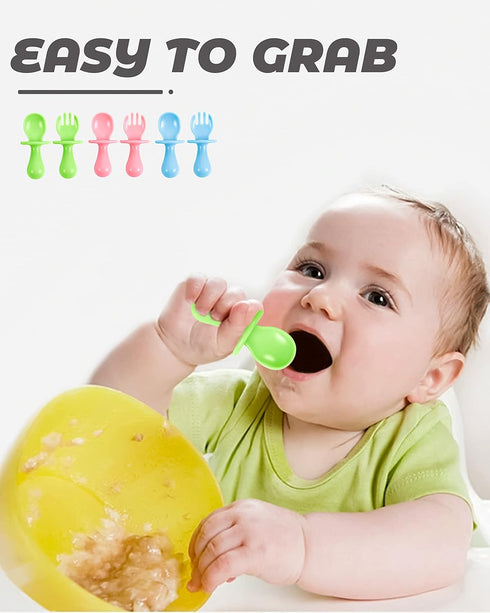 6 Pcs Baby Spoons and Forks for Baby Led Weaning, Toddler Utensils for Self-Feeding
